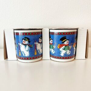 Vintage Coffee Mugs Snowmen Set of 4 Holiday Winter‎ Majesticware Bradlees Y2K